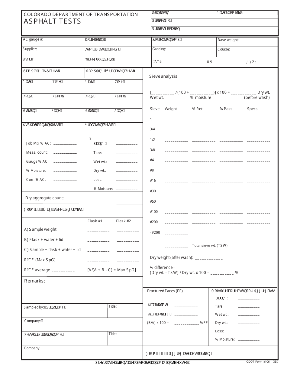 CDOT Form 106 Asphalt Tests - Colorado, Page 1