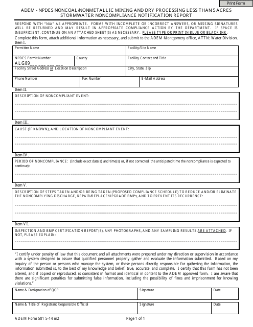 ADEM Form 501  Printable Pdf