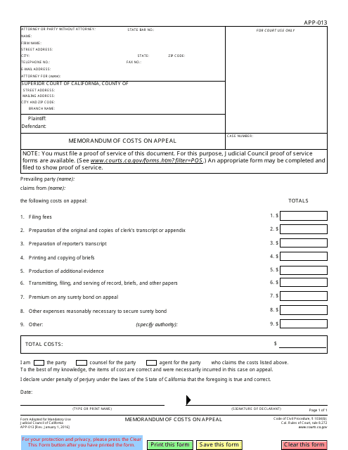 Form APP-013  Printable Pdf