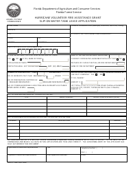 Document preview: Form DACS-11481 Hurricane Volunteer Fire Assistance Grant Slip-On Water Tank Lease Application - Florida