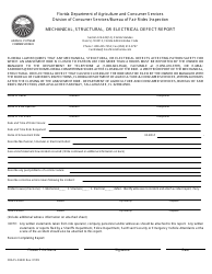 Document preview: Form FDACS-03430 Mechanical, Structural, or Electrical Defect Report - Florida