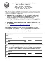 Form DACS-01539 Notice of Intent to Implement Conservation Plans for Specified Agricultural Operations - Florida