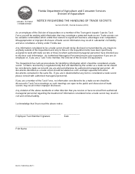 Document preview: Form DACS-15405 Notice Regarding the Handling of Trade Secrets - Florida