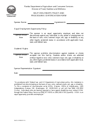 Document preview: Form DACS-01809 Nslp Civil Rights Policy and Procedures Certification Form - Florida