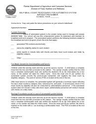 Form DACS-01895 Nslp Meal Count Procedures for Automated System Without Pin Number - Florida