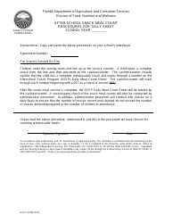 Document preview: Form DACS-01894 After School Snack Meal Count Procedures for Tally Sheet - Florida