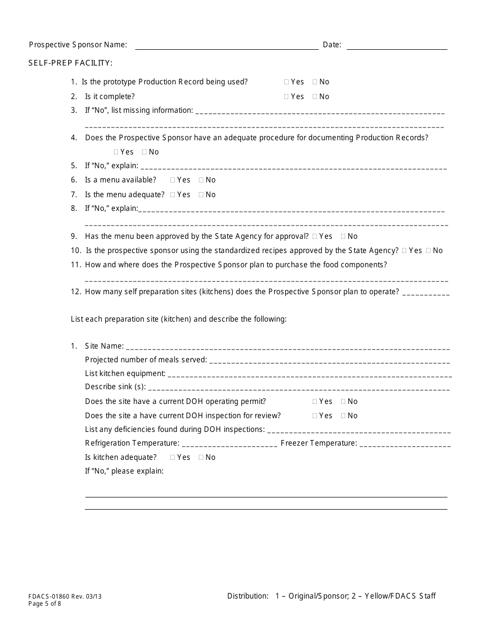 Form FDACS-01860 Nslp Pre-operational Site Visit Form - Florida, Page 5