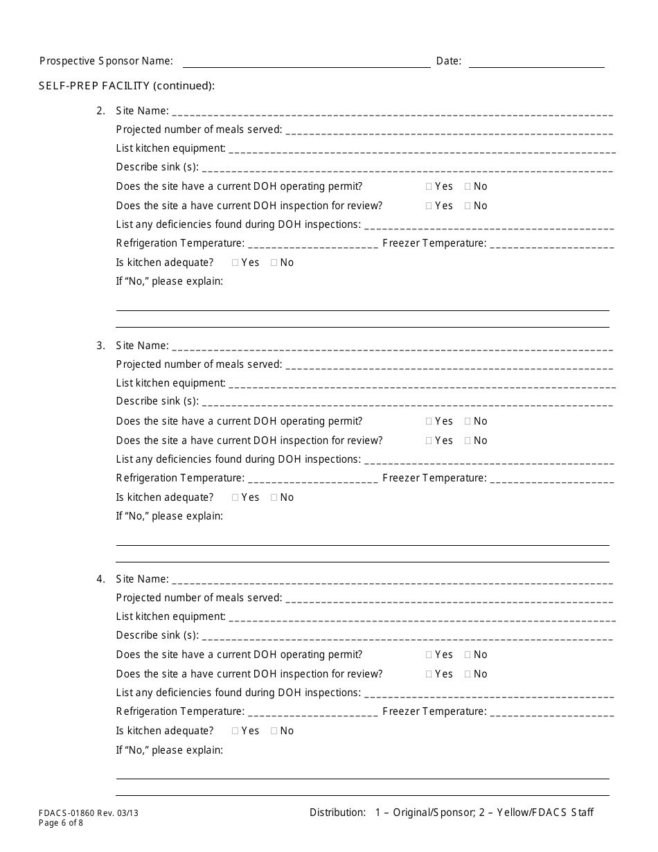 Form FDACS-01860 Nslp Pre-operational Site Visit Form - Florida, Page 6