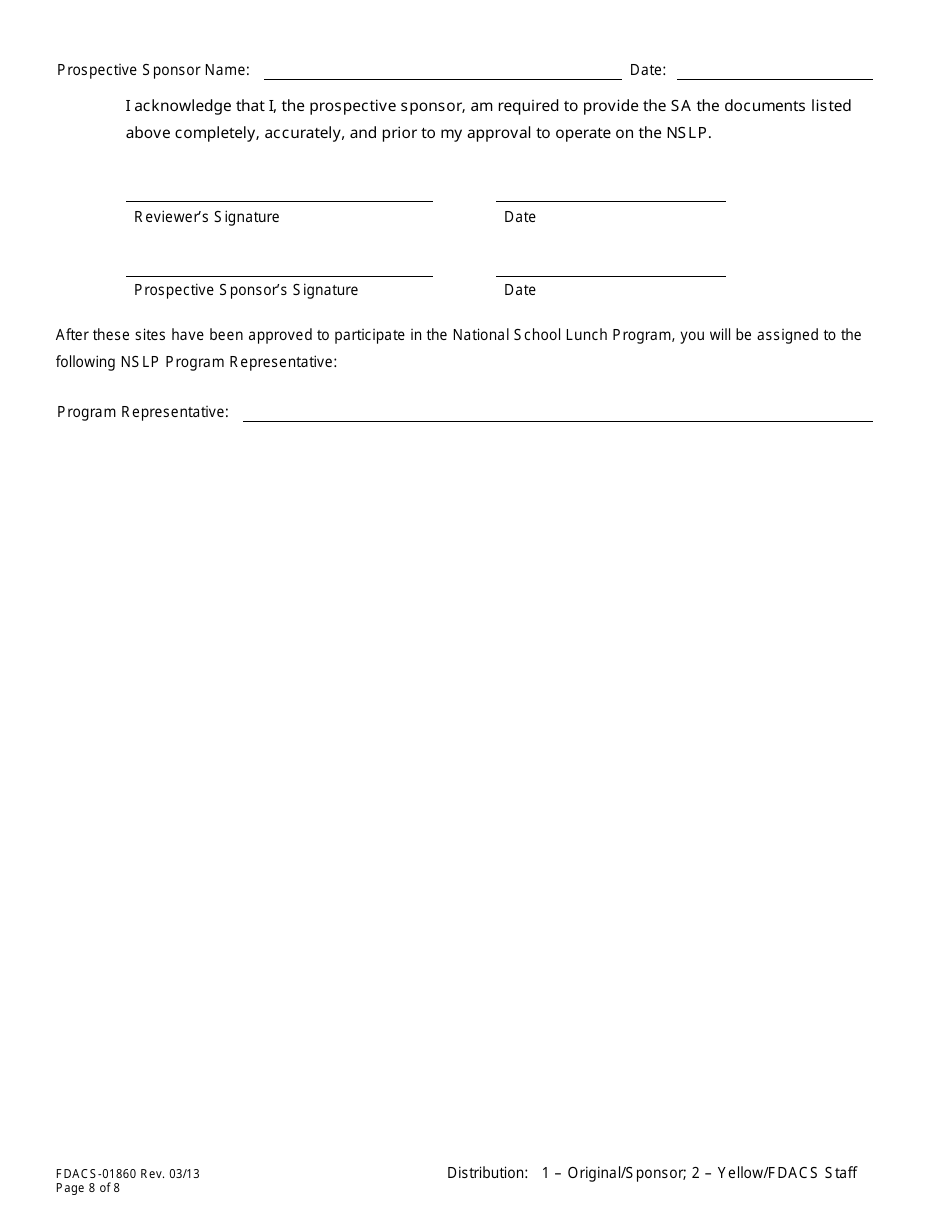 Form FDACS-01860 Nslp Pre-operational Site Visit Form - Florida, Page 8