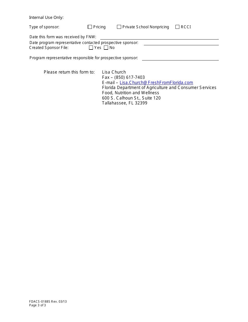 Form FDACS-01885 Prospective Sponsor Information - Florida, Page 3