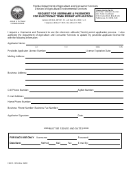 Document preview: Form FDACS-13356 Request for Username & Password for Electronic Temik Permit Application - Florida