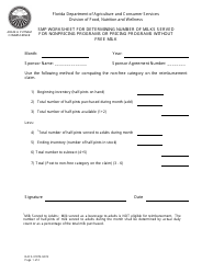 Form DACS-01876 SMP Worksheet for Determining Number of Milks Served for Nonpricing Programs or Pricing Programs Without Free Milk - Florida