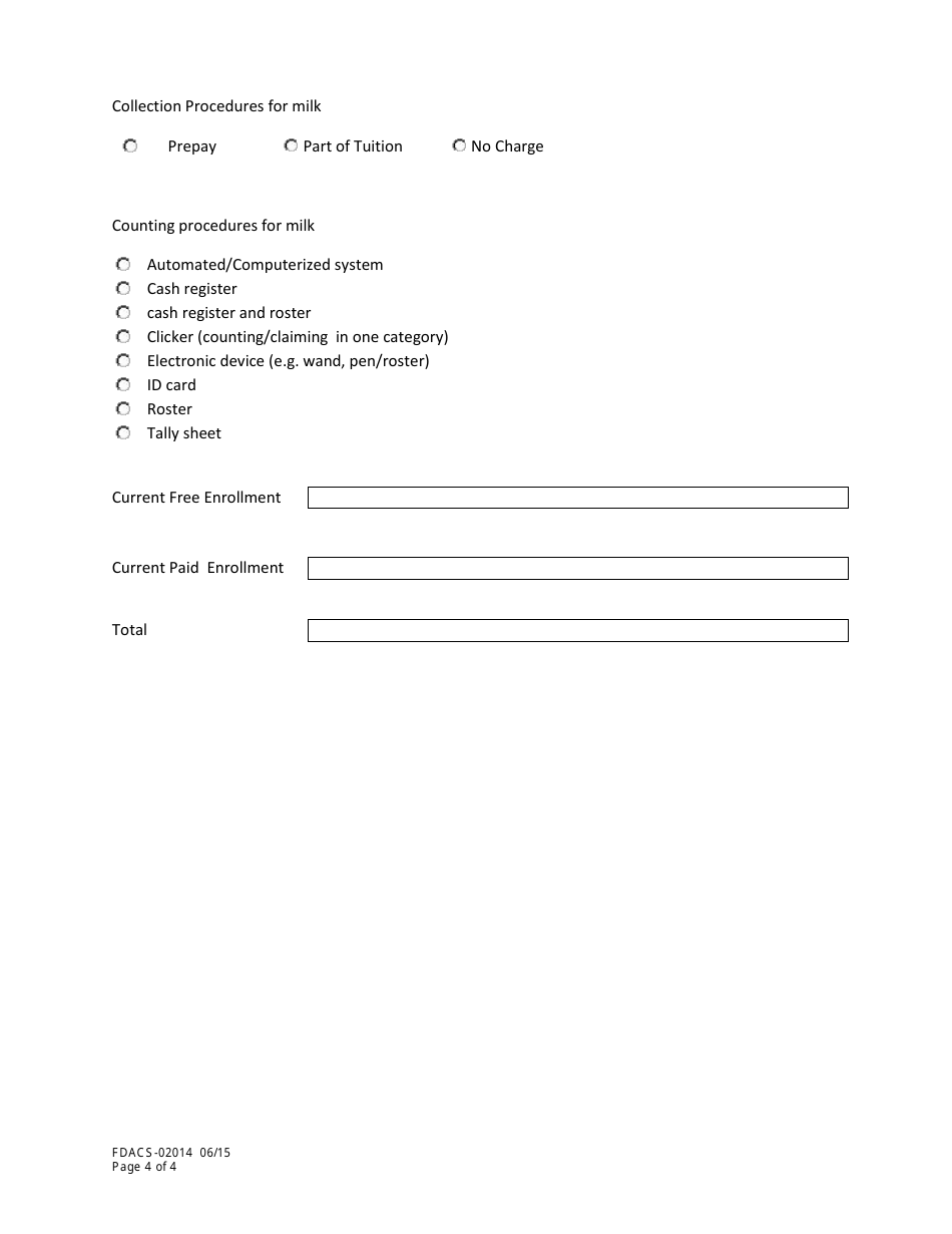 Form FDACS-02014 Special Milk Program Site Application - Florida, Page 4