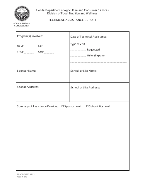 Form FDACS-01927  Printable Pdf
