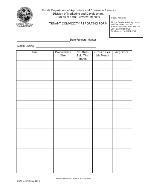 Form FDACS-06712  Printable Pdf