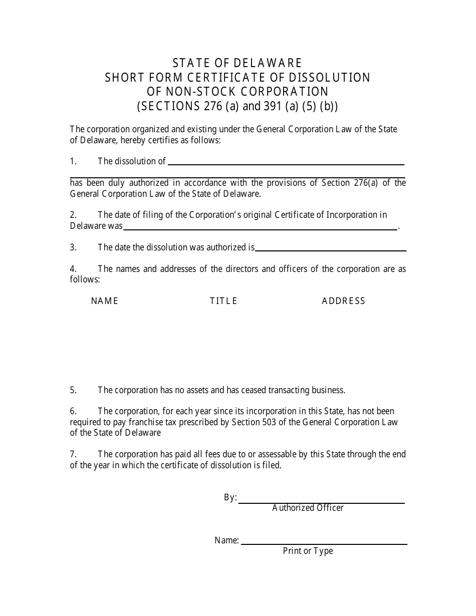 Certificate of Dissolution for Non-stock Corporation - Short Form - Delaware, Page 3