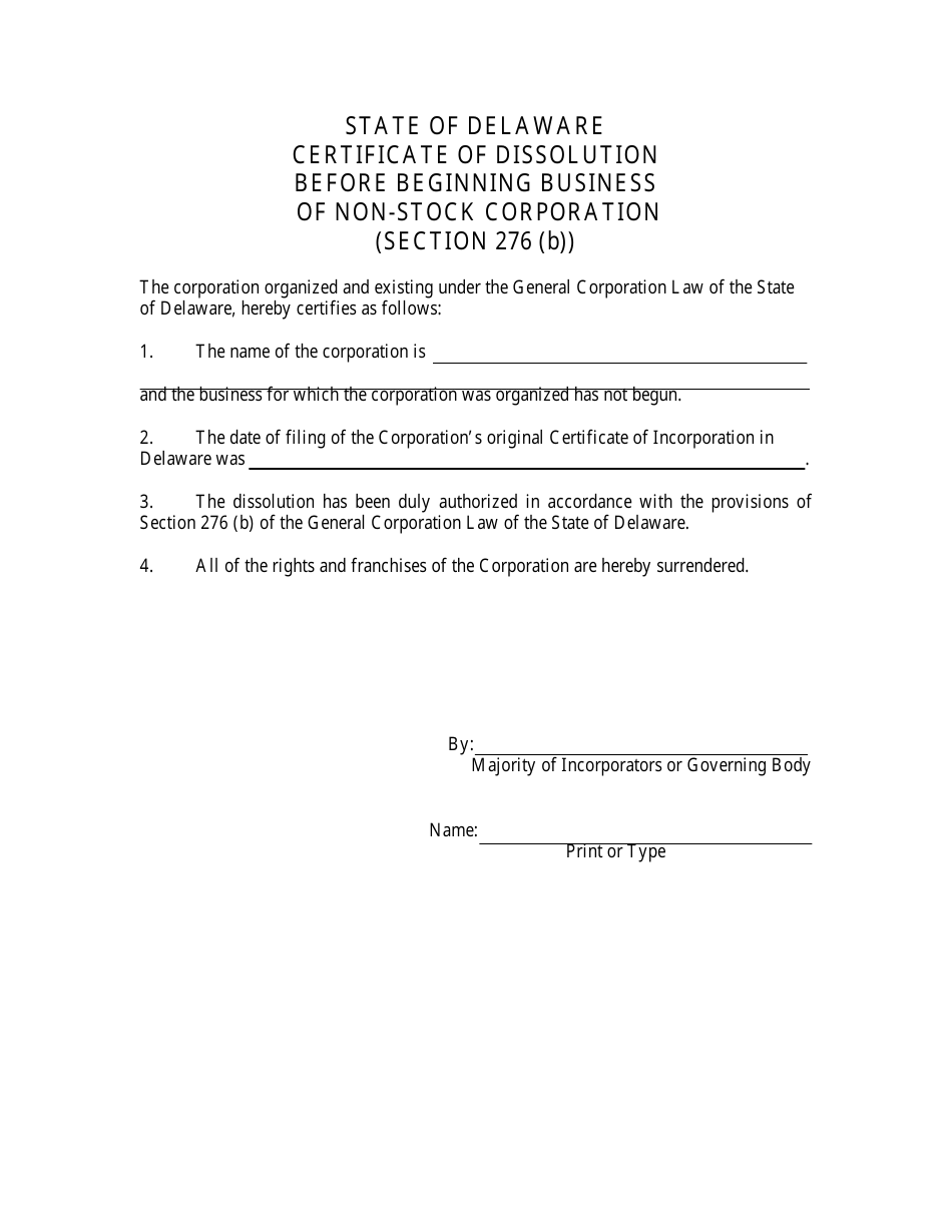 Certificate of Dissolution Before Beginning Business for Non-stock Corporation - Delaware, Page 3