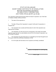 Certificate of Dissolution Before Beginning Business for Non-stock Corporation - Short Form - Delaware, Page 3