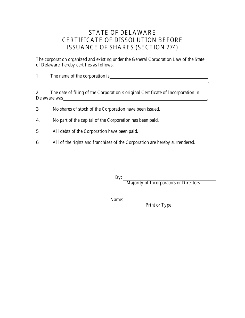 Certificate of Dissolution Before Issuance of Shares - Delaware, Page 3