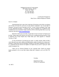 Document preview: Certificate of Dissolution Before Issuance of Shares - Short Form - Delaware