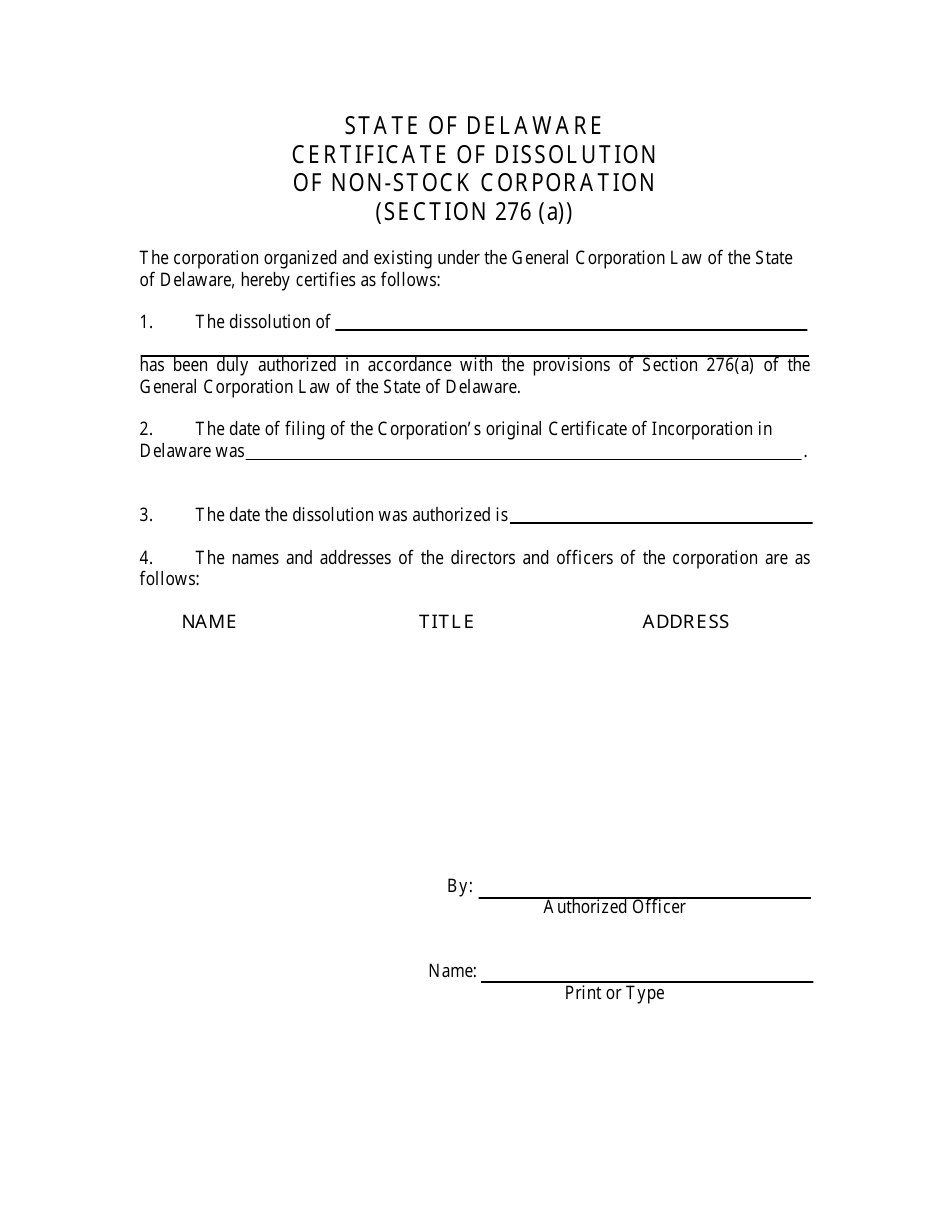 Certificate of Dissolution of Non-stock Corporation (Section 276 (A)) - Delaware, Page 3