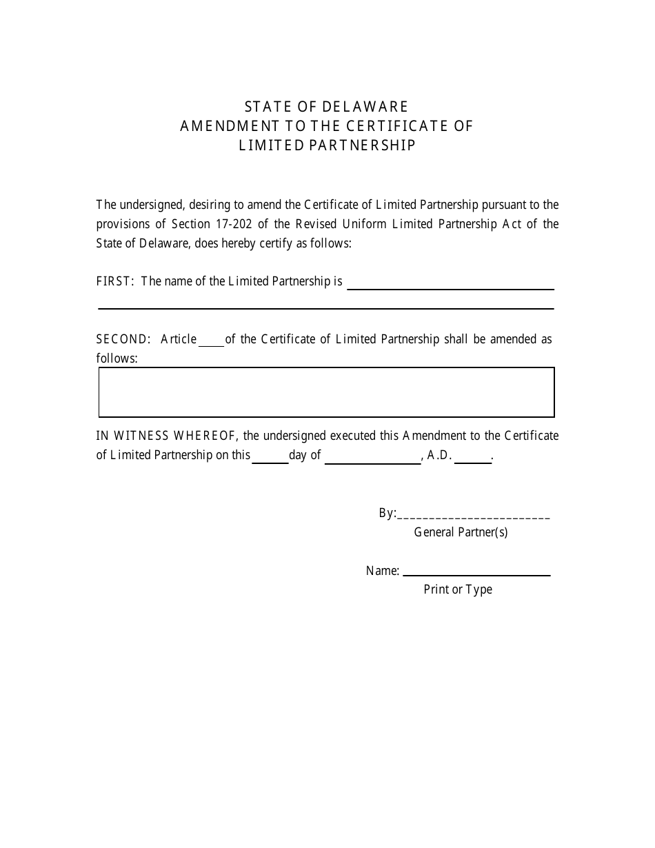 Amendment to the Certificate of Limited Partnership Form - Delaware, Page 2