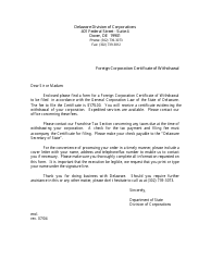Document preview: Foreign Corporation Certificate of Withdrawal - Delaware