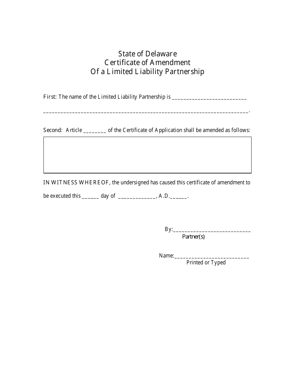 Certificate of Amendment of a Limited Liability Partnership - Delaware, Page 2