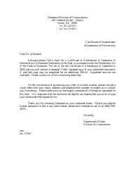 Certificate of Amendment of Statement of Partnership - Delaware