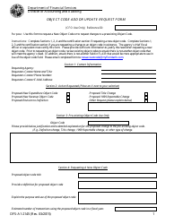 Form DFS-A1-2145 &quot;Object Code Add or Update Request Form&quot; - Florida