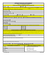 Form DFS-A1-408 &quot;Affidavit for Duplicate Warrant&quot; - Florida
