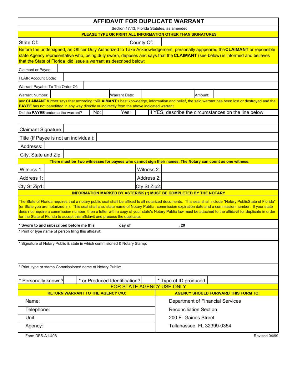 Form DFS-A1-408 - Fill Out, Sign Online and Download Printable PDF ...