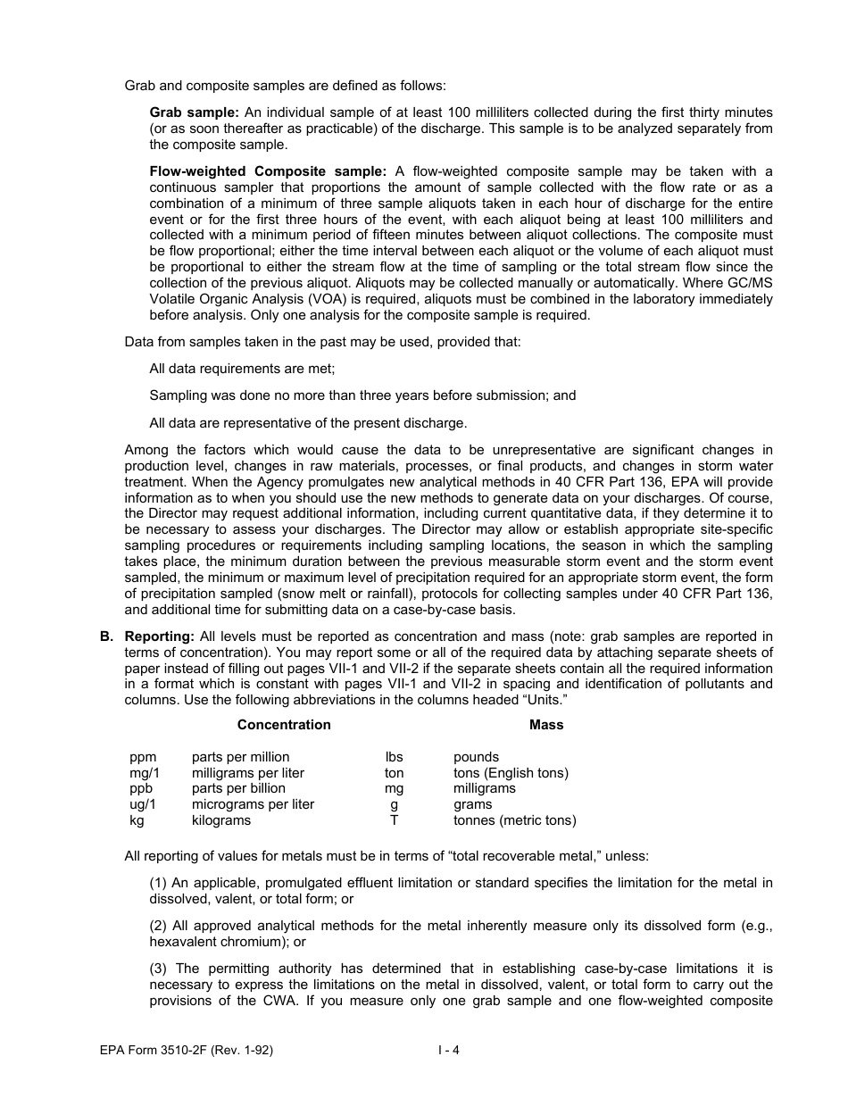 EPA Form 3510-2F (NPDES Form 2F) Application for Permit to Discharge Storm Water Discharges Associated With Industrial Activity, Page 10
