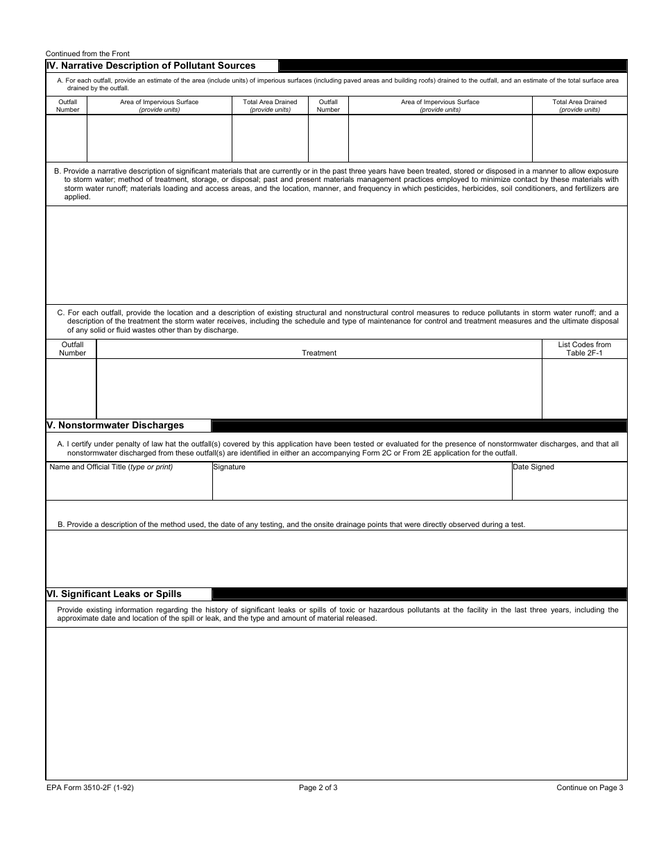 EPA Form 3510-2F (NPDES Form 2F) Application for Permit to Discharge Storm Water Discharges Associated With Industrial Activity, Page 3