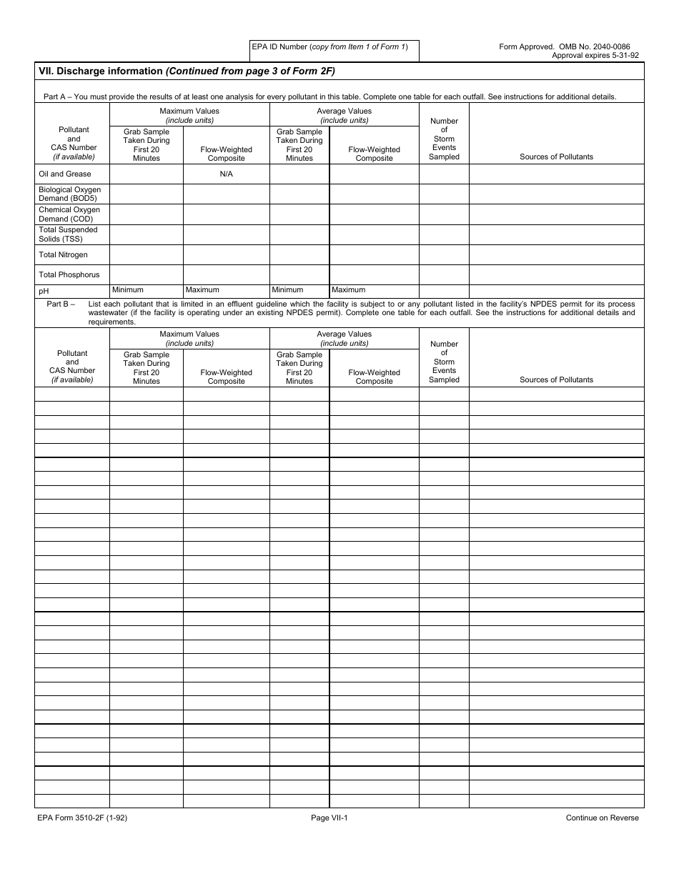 EPA Form 3510-2F (NPDES Form 2F) Application for Permit to Discharge Storm Water Discharges Associated With Industrial Activity, Page 5
