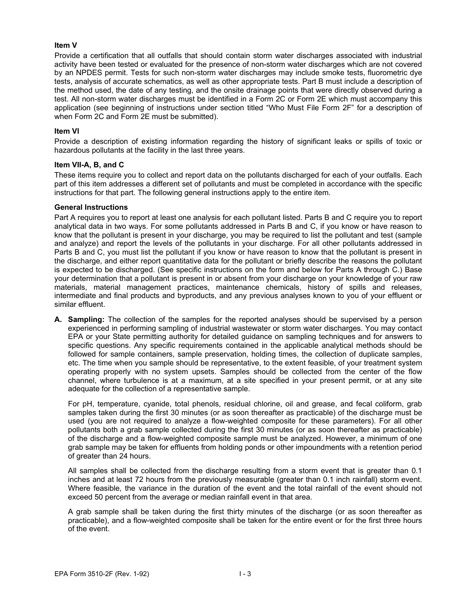 EPA Form 3510-2F (NPDES Form 2F) Application for Permit to Discharge Storm Water Discharges Associated With Industrial Activity, Page 9
