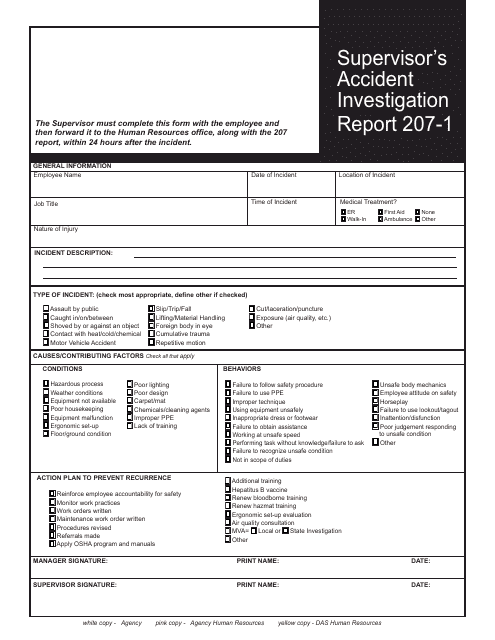 Form 207-1 Supervisor's Accident Investigation Report - Connecticut