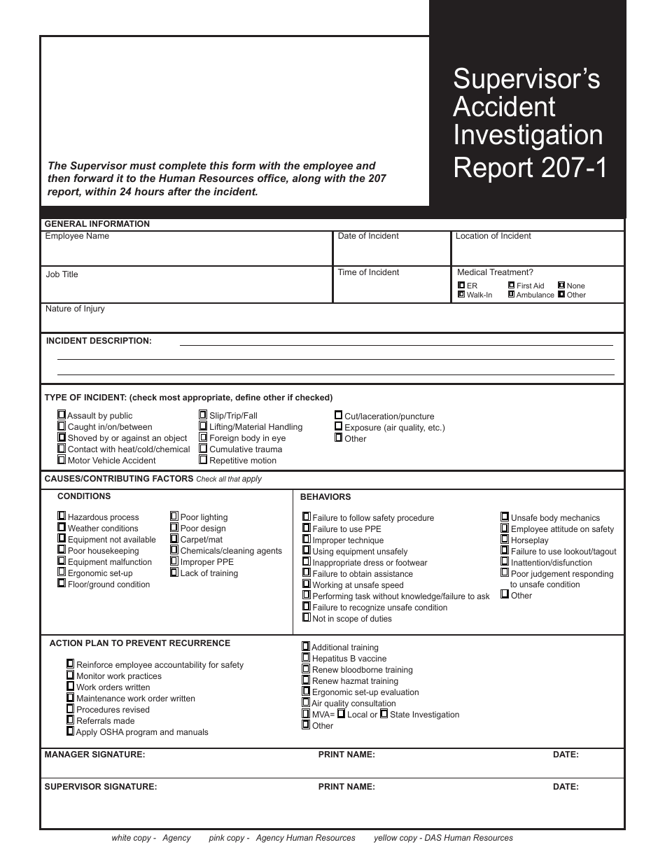 Form 207-1 Supervisors Accident Investigation Report - Connecticut, Page 1