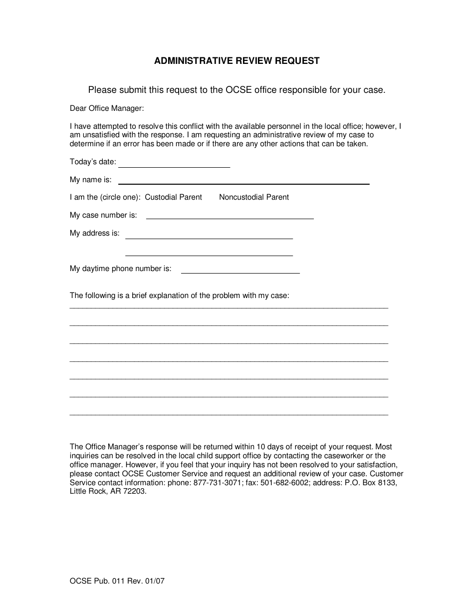 Administrative Review Request Form - Arkansas, Page 1