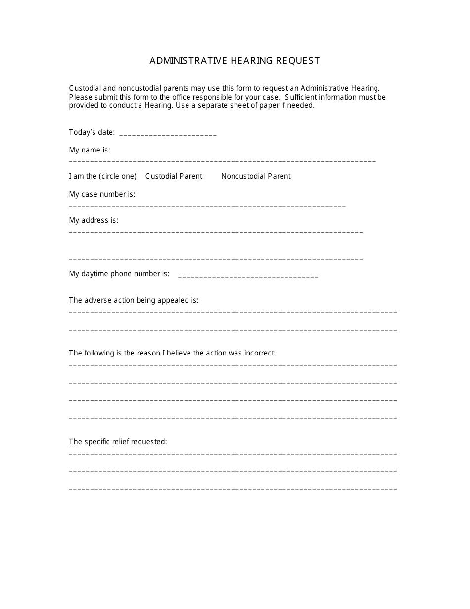 Administrative Hearing Request Form - Arkansas, Page 1