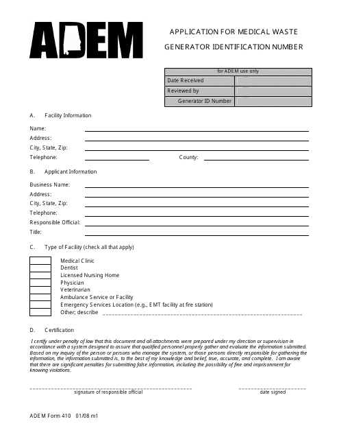 ADEM Form 410  Printable Pdf