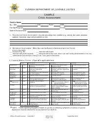 DJJ Form MHSA023 Crisis Assessment - Sample - Florida