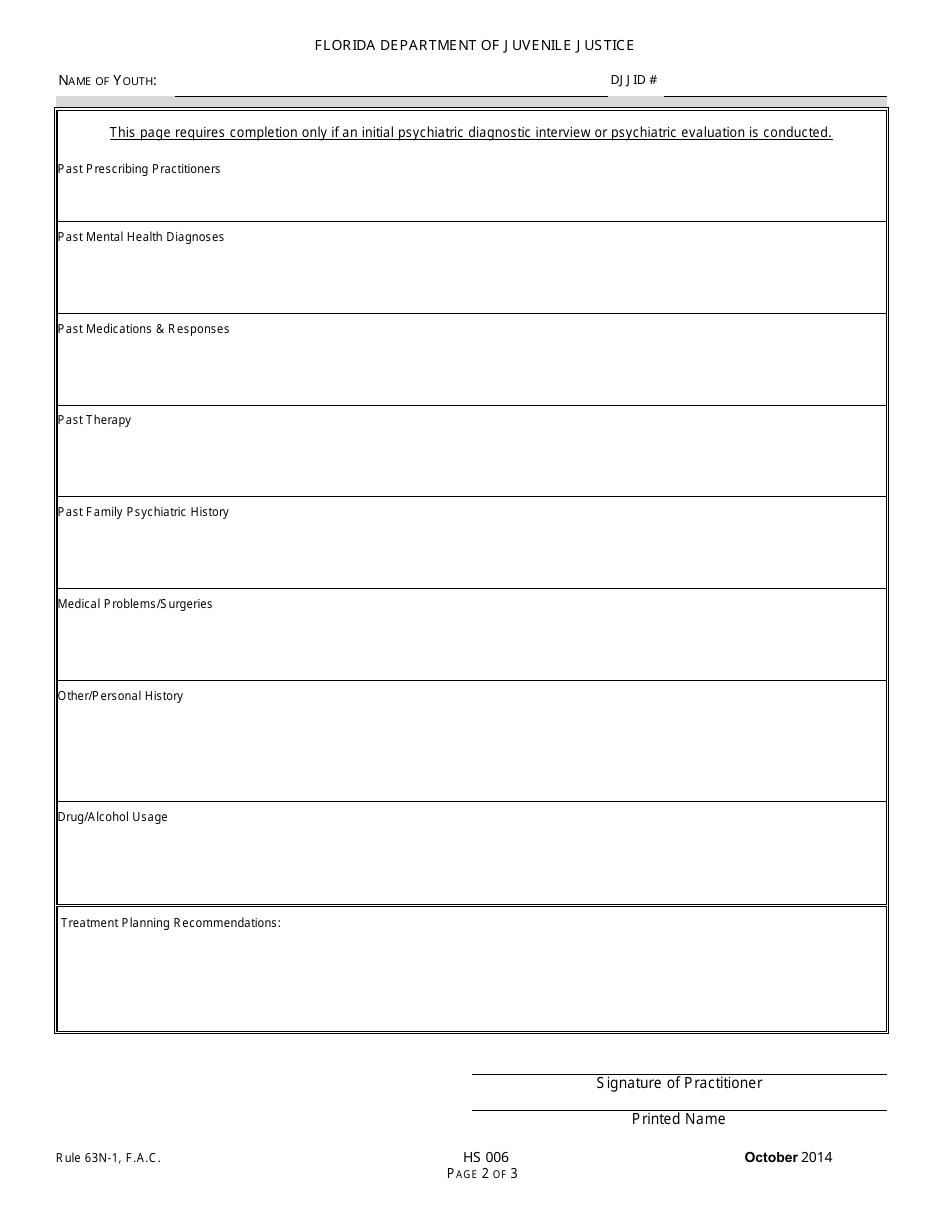 DJJ Form HS006 - Fill Out, Sign Online and Download Printable PDF ...