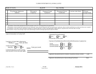 DJJ Form HS006 Clinical Psychotropic Progress Note - Florida, Page 3