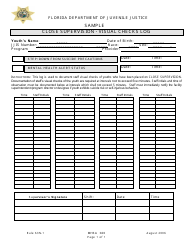 Document preview: DJJ Form MHSA020 Close Supervision - Visual Checks Log - Sample - Florida