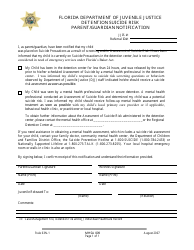 Document preview: DJJ Form MHSA009 Detention Suicide Risk Parent/Guardian Notification - Florida
