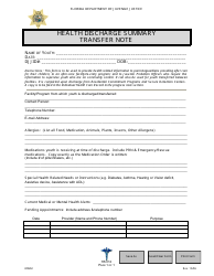 Document preview: DJJ Form HS012 Health Discharge Summary Transfer Note - Florida
