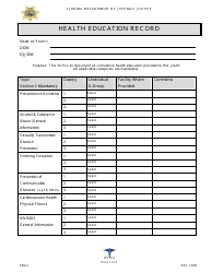 DJJ Form HS013 Health Education Record - Florida