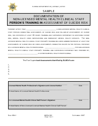 Document preview: DJJ Form MHSA022 Documentation of Non-licensed Mental Health Clinical Staff Person's Training in Assessment of Suicide Risk - Sample - Florida