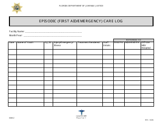 Document preview: DJJ Form HS009 Episodic (First Aid/Emergency) Care Log - Florida